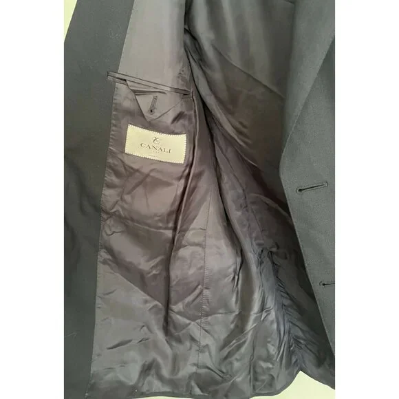LKNEW CANALI Mens Dinner Jacket Size 44R XL navy woven 100% wool two button